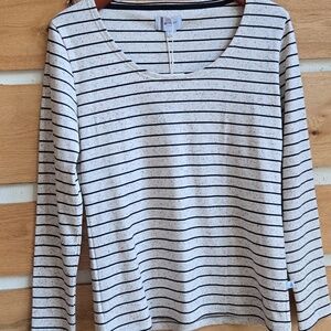 Armor Lux x Ponant Marinière ML Striped Long Sleeve Top Milk Pixel Navy Large